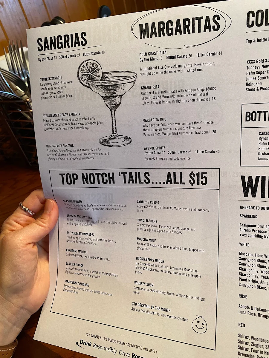 Menu, Outback Steakhouse Glenwood