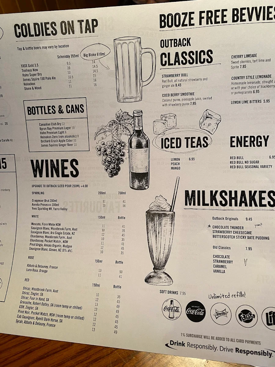 Menu, Outback Steakhouse Glenwood