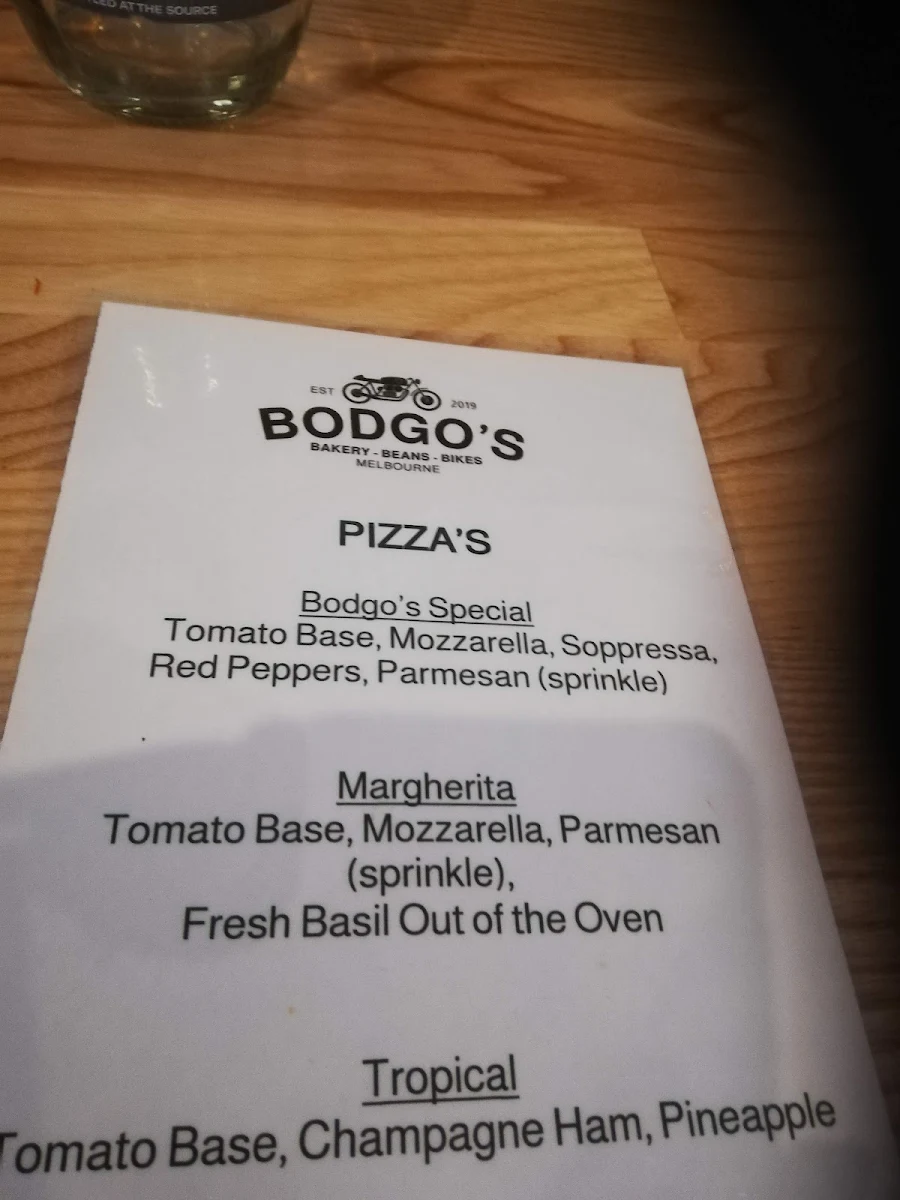 Menu, Bodgo's