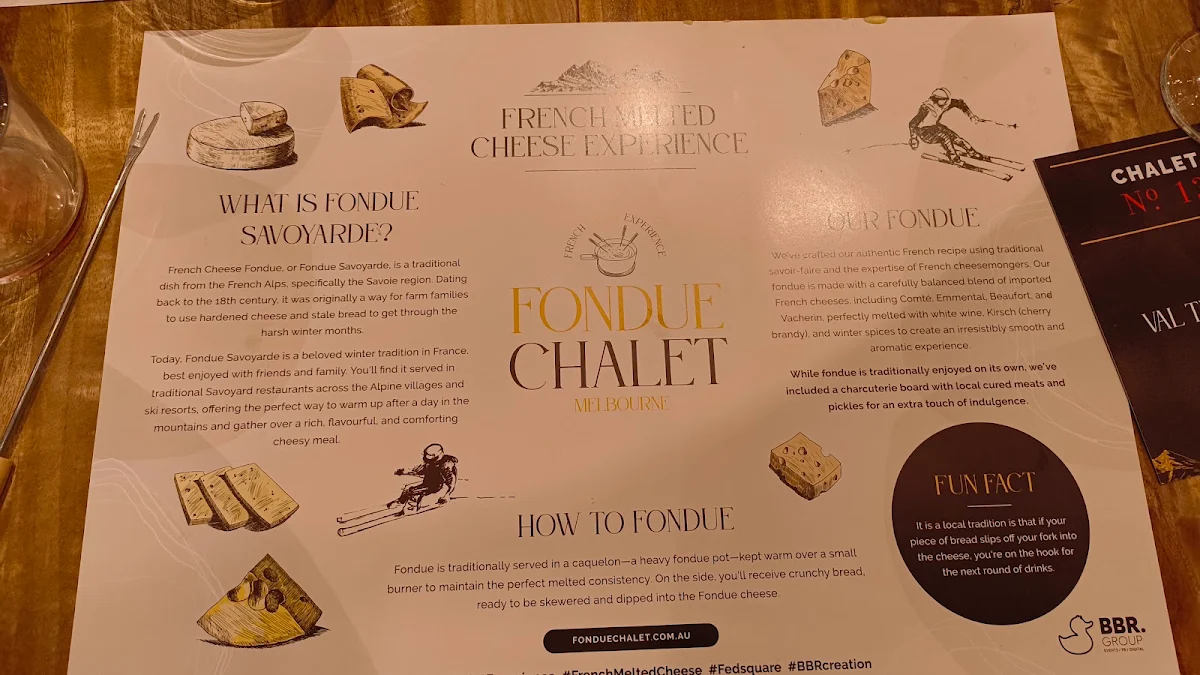 Menu, Fondue Chalet presented by CASA Spirits - A French Melted Cheese and Fire Pit Experience