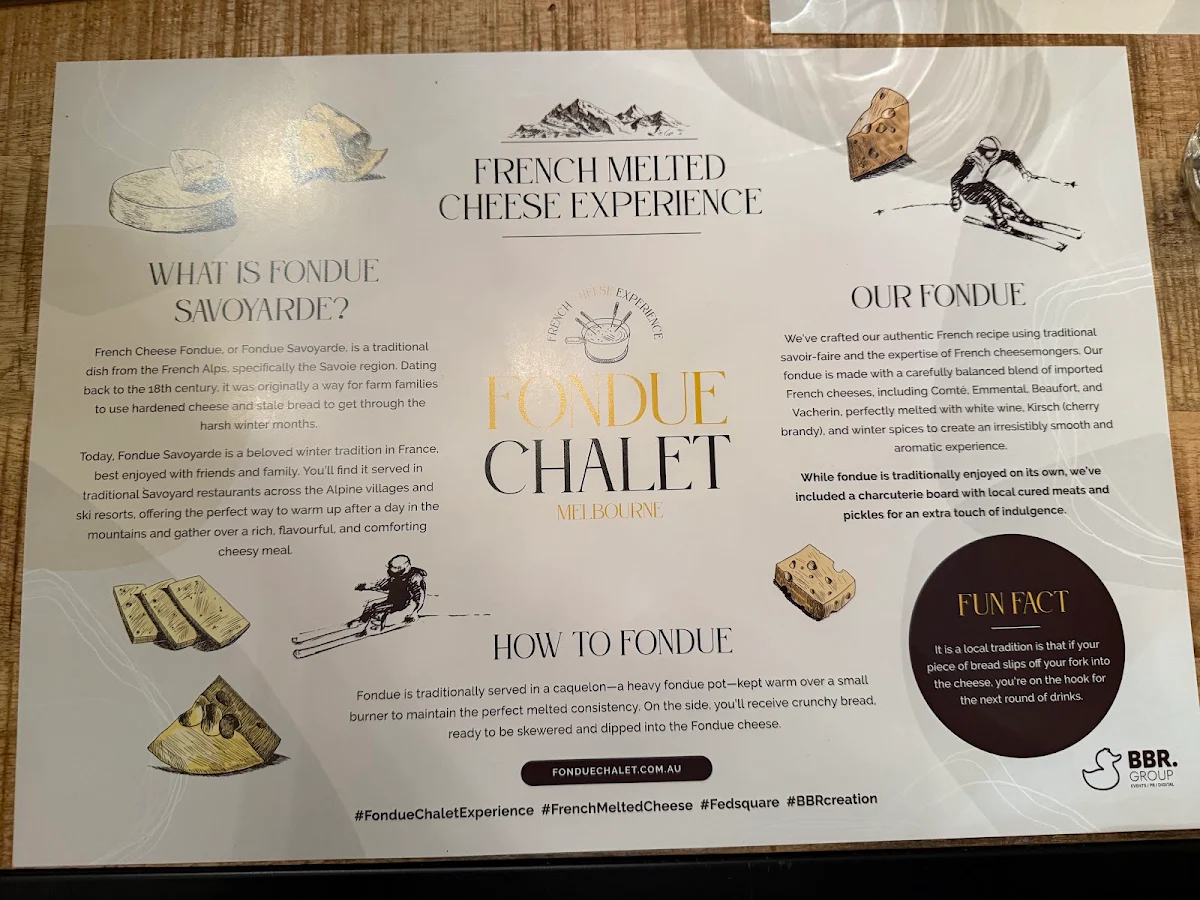 Menu, Fondue Chalet presented by CASA Spirits - A French Melted Cheese and Fire Pit Experience