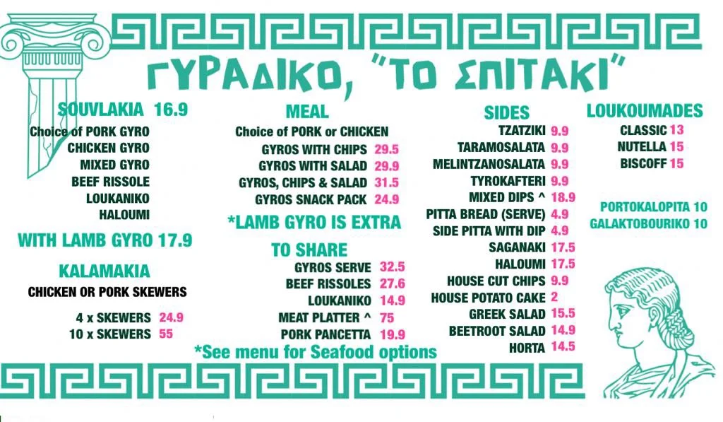 Menu, Spitaki Souvlaki