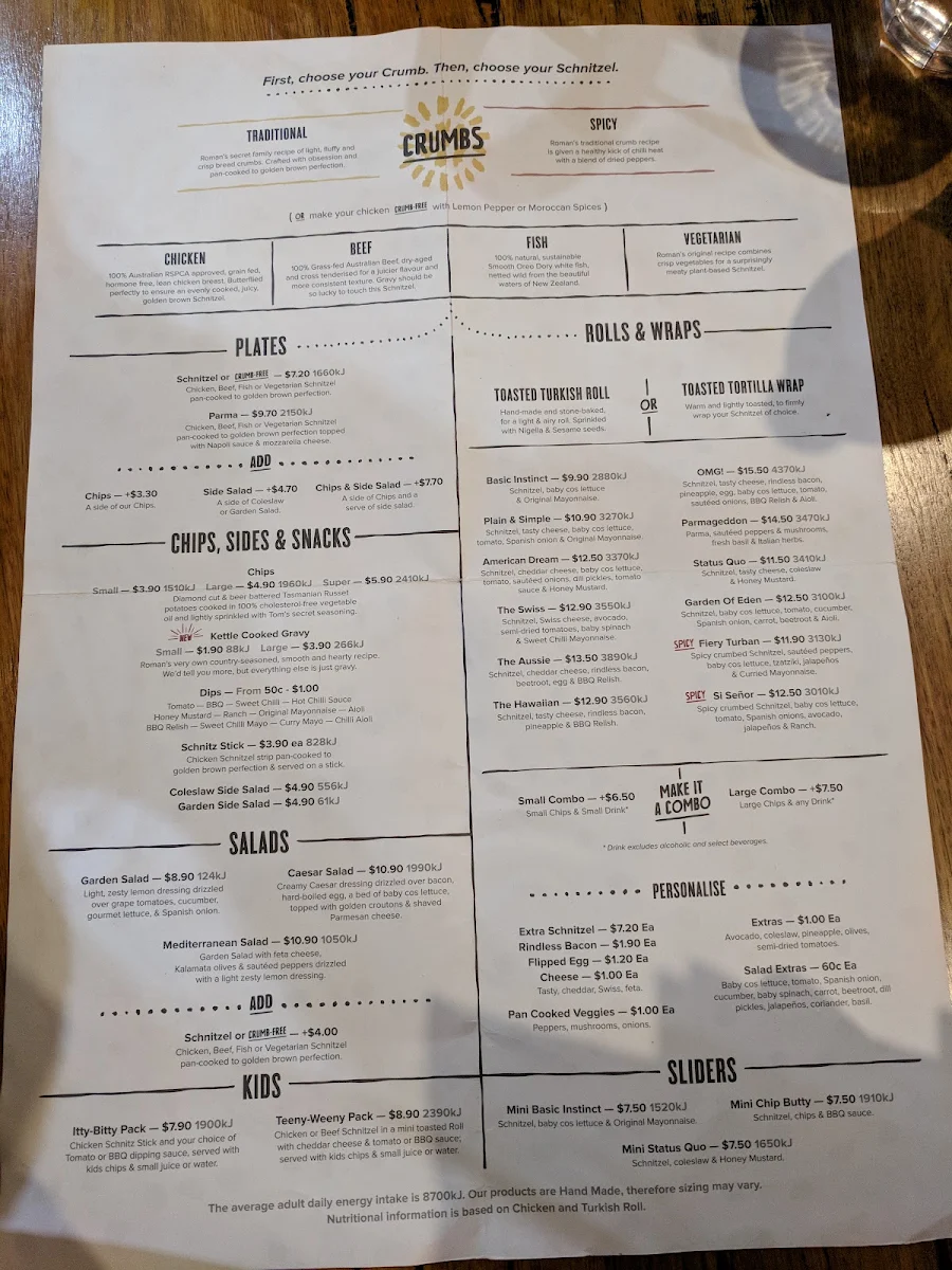 Menu, Schnitz North Lakes