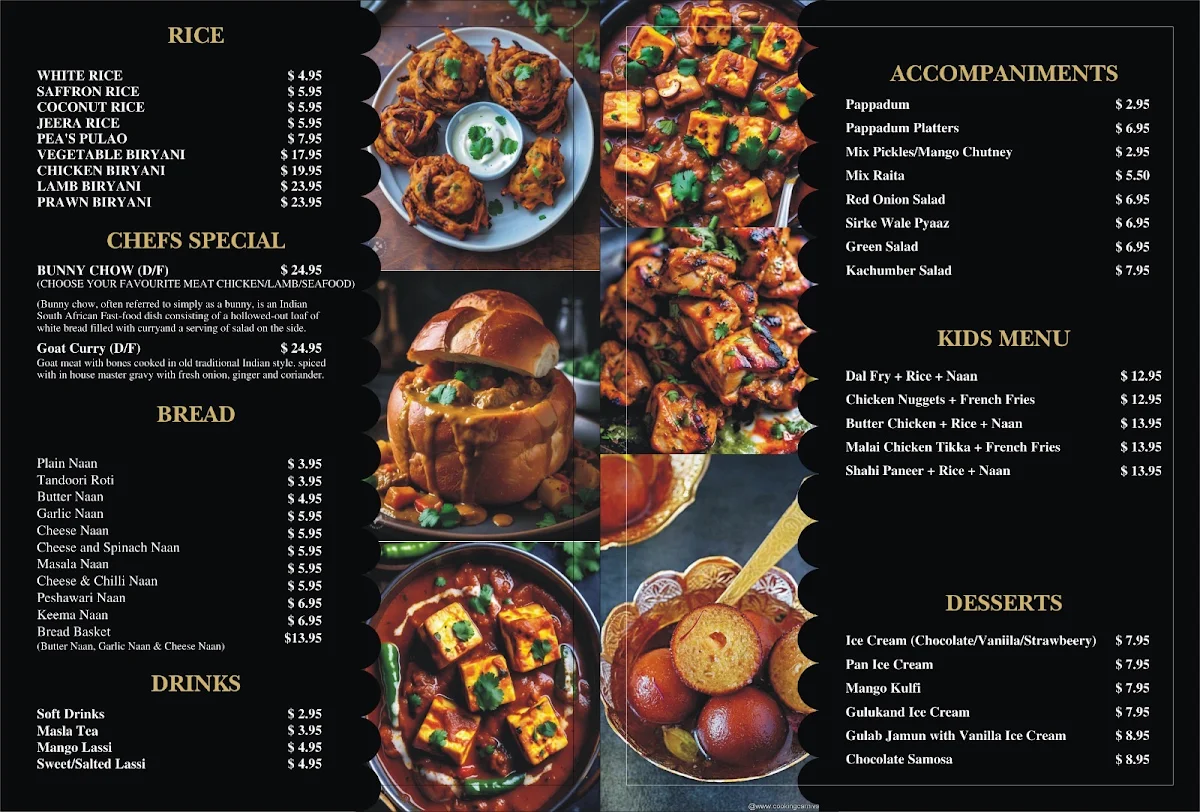 Menu, Tikka junction cafe & restaurant