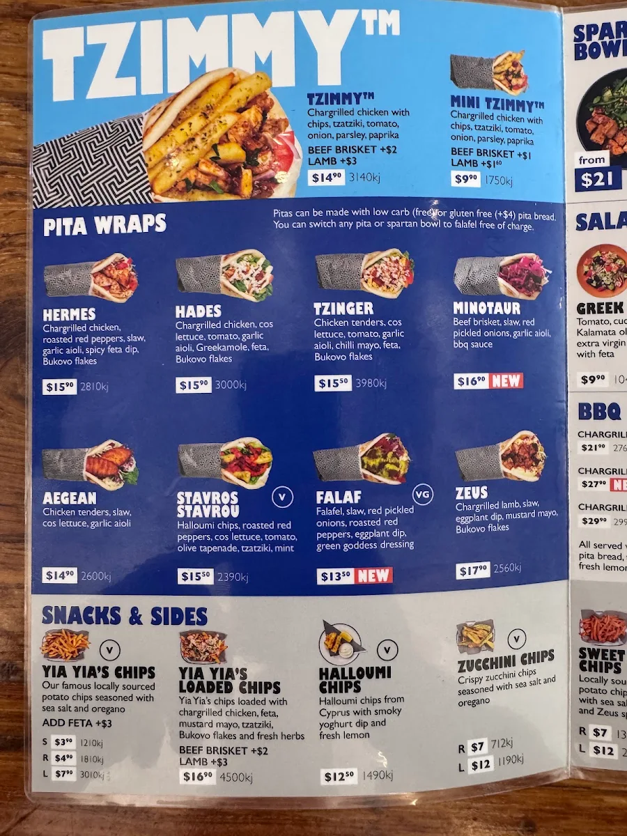 Menu, Zeus Street Greek South Bank