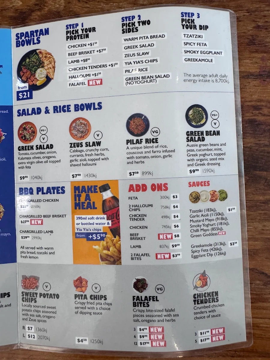 Menu, Zeus Street Greek South Bank