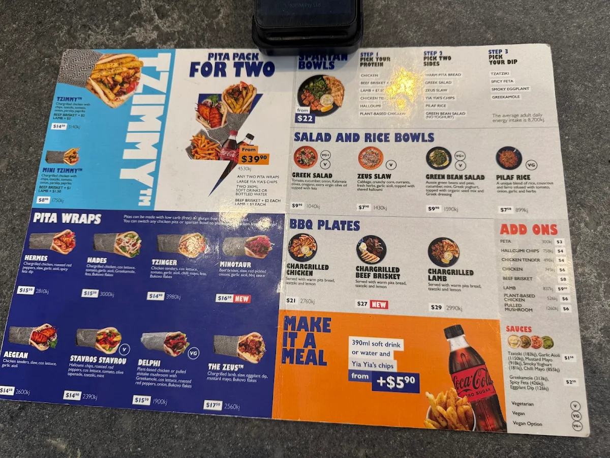 Menu, Zeus Street Greek South Bank