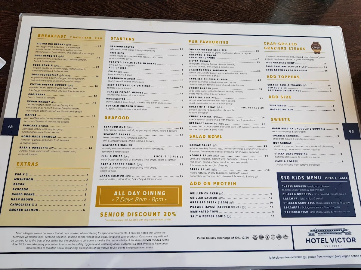 Menu, Hotel Victor