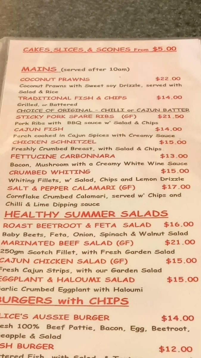 Menu, Aunty Alice's Café