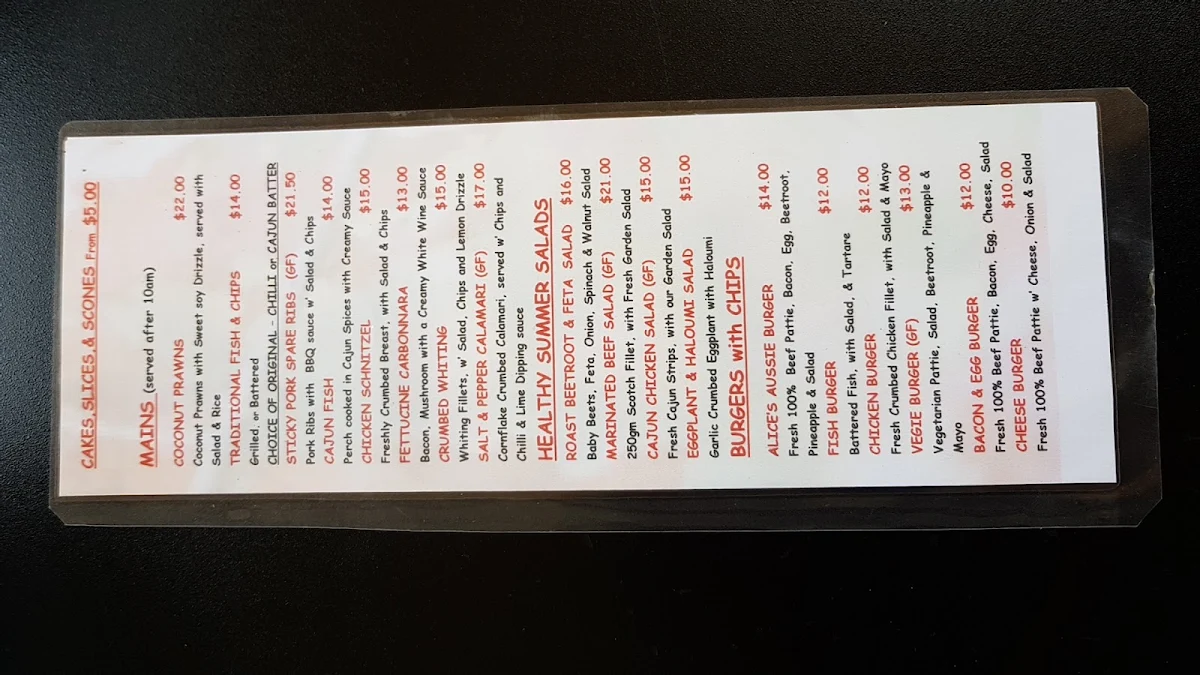 Menu, Aunty Alice's Café