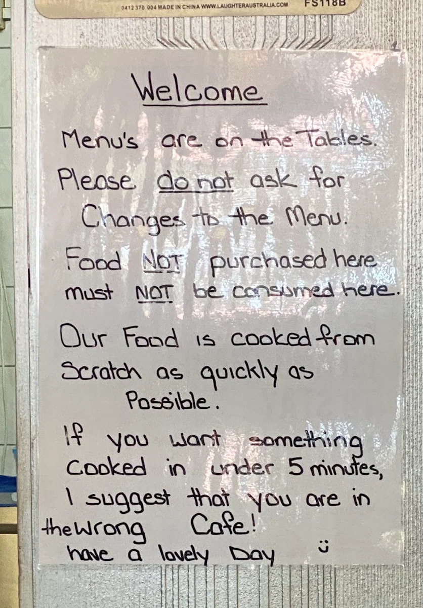 Menu, Aunty Alice's Café