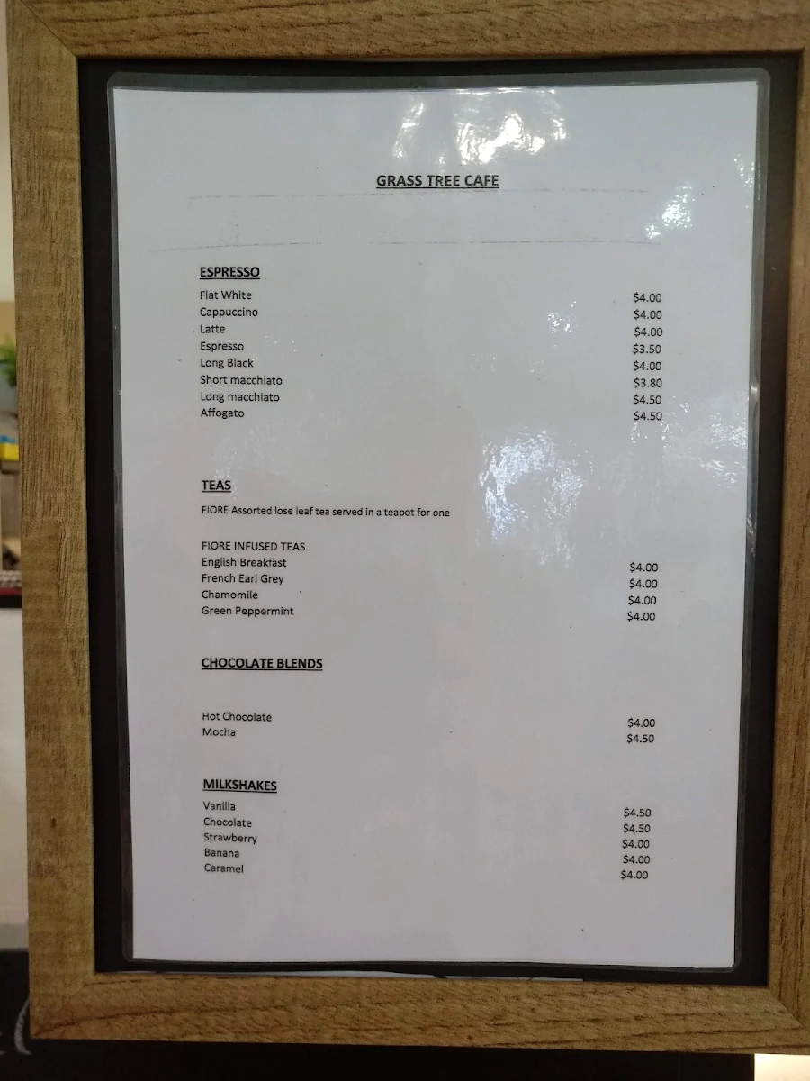 Menu, Grass Tree Cafe