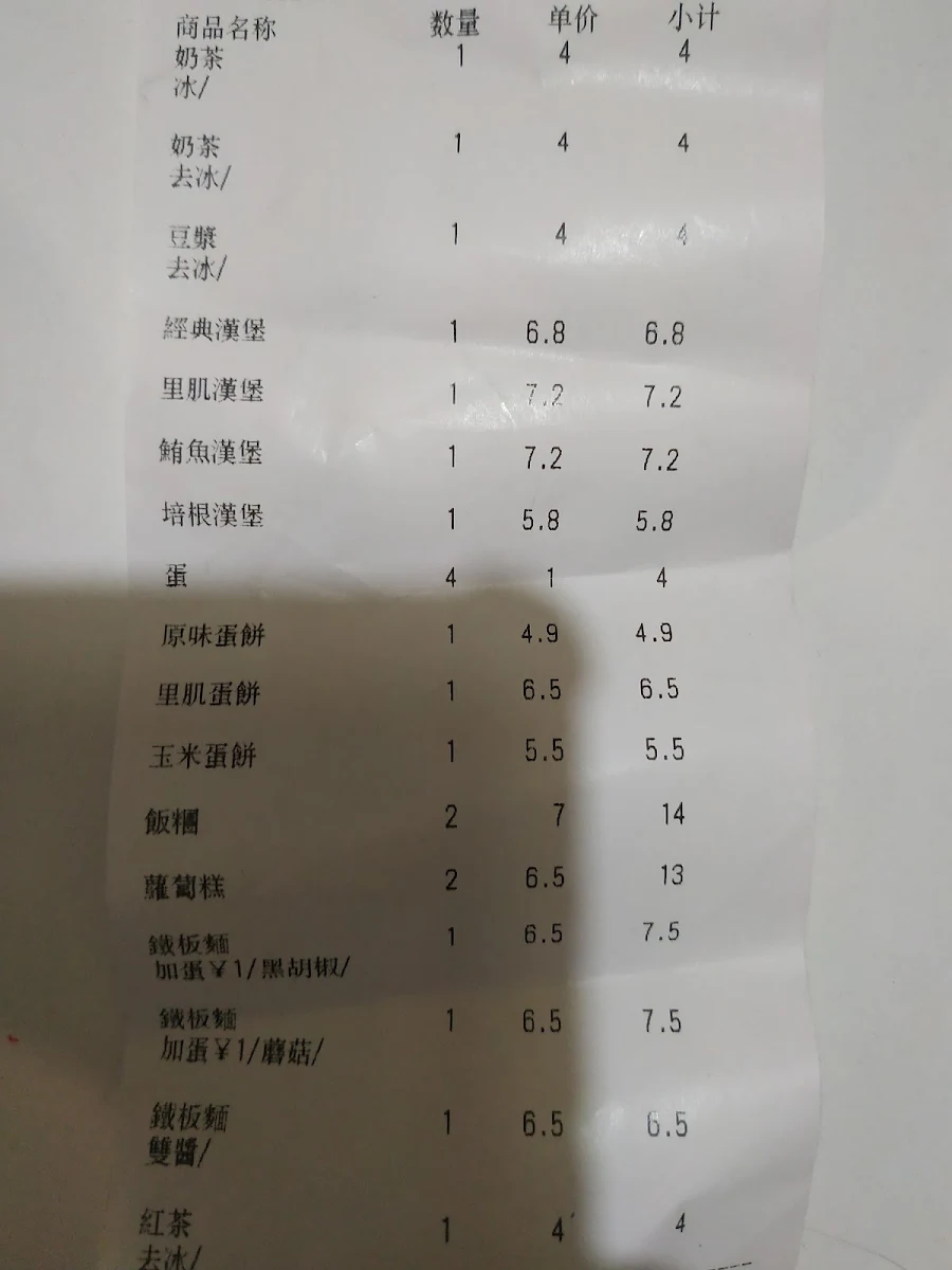 Menu, Grass Tree Cafe