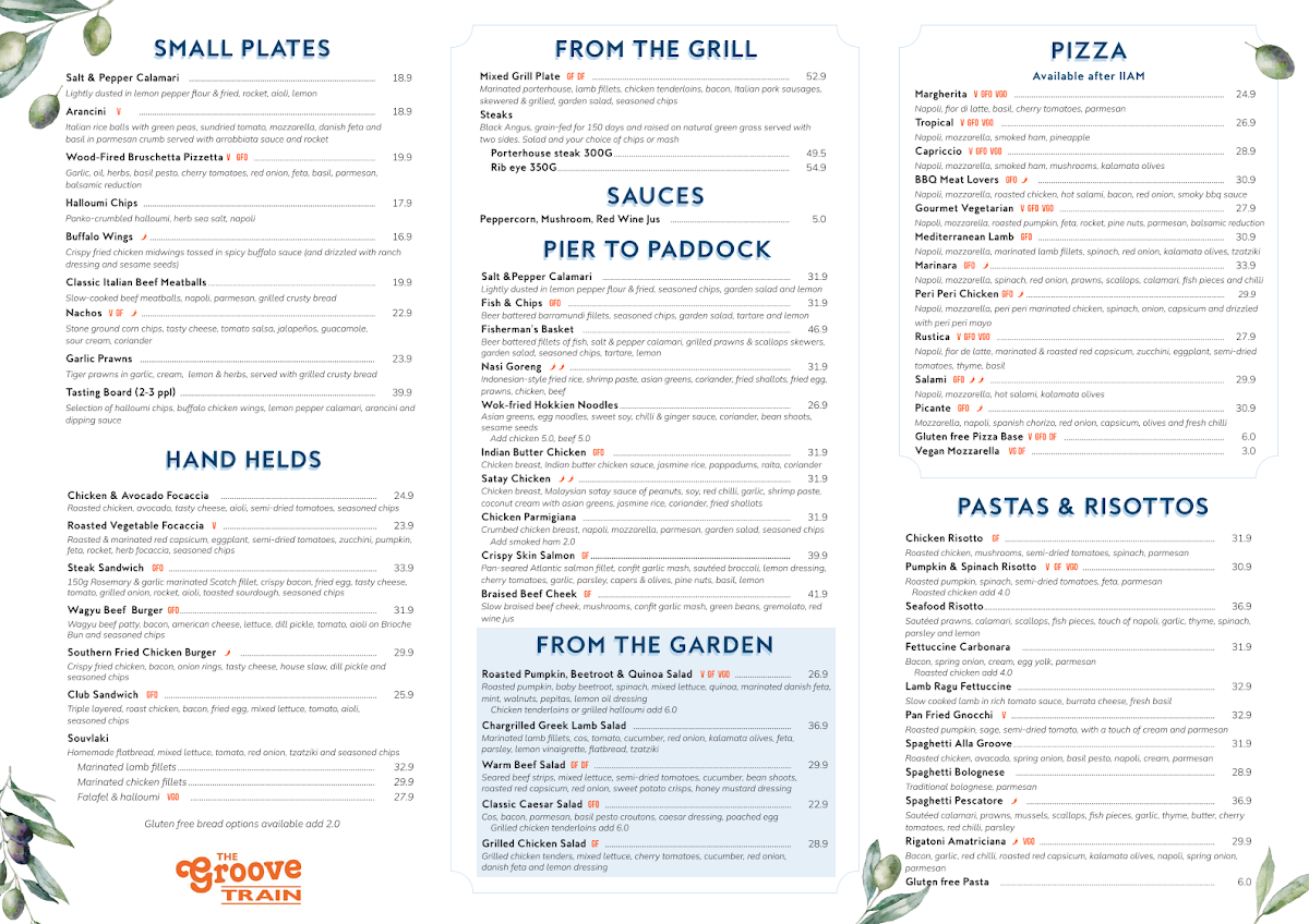 Menu, The Groove Train Blackburn