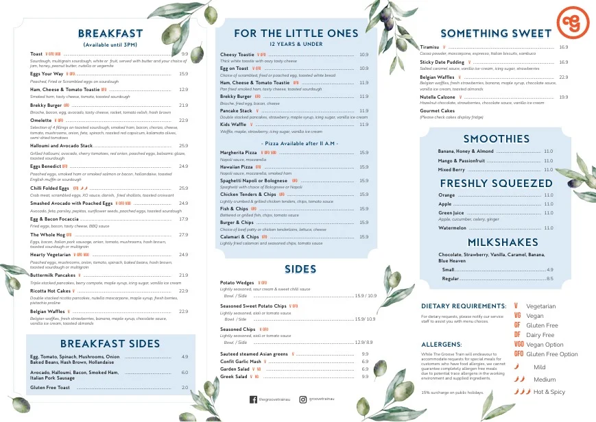 Menu, The Groove Train Blackburn