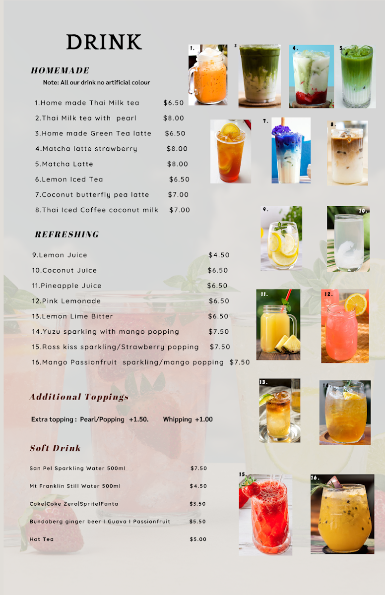 Menu, Home Thai (Bondi Junction)