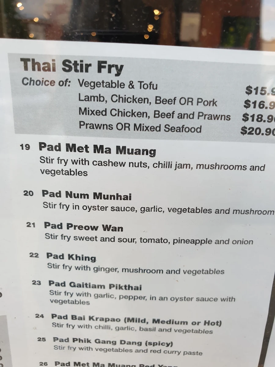 Menu, Happy Elephant Thai