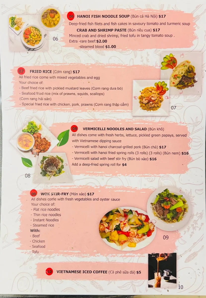 Menu, Union road Vietnamese Restaurant