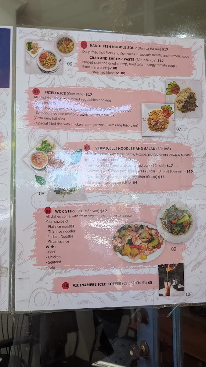 Menu, Union road Vietnamese Restaurant