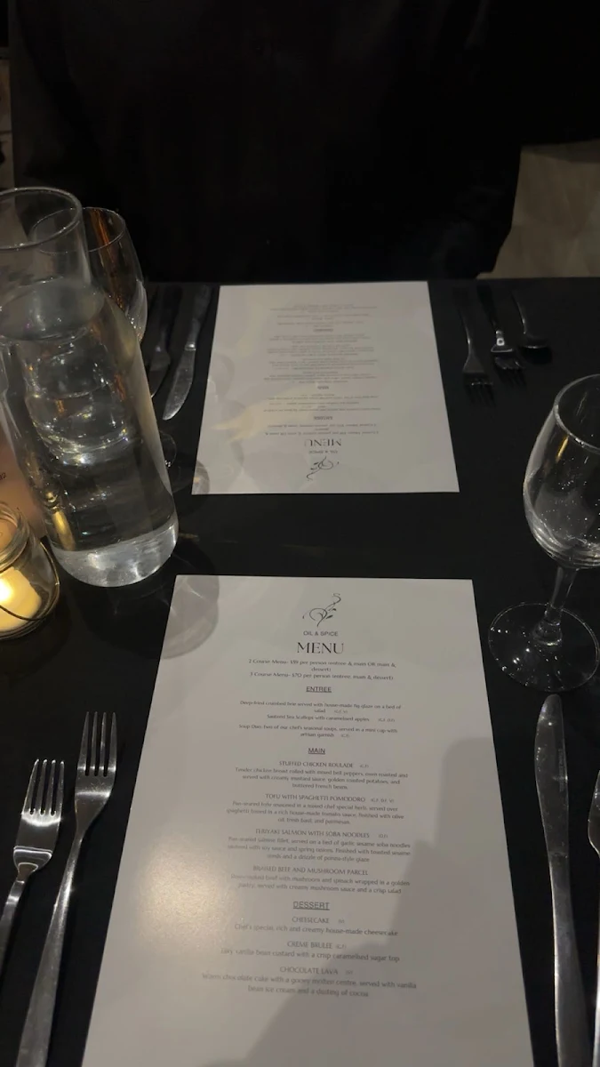 Menu, Oil & Spice Cafe and Restaurant