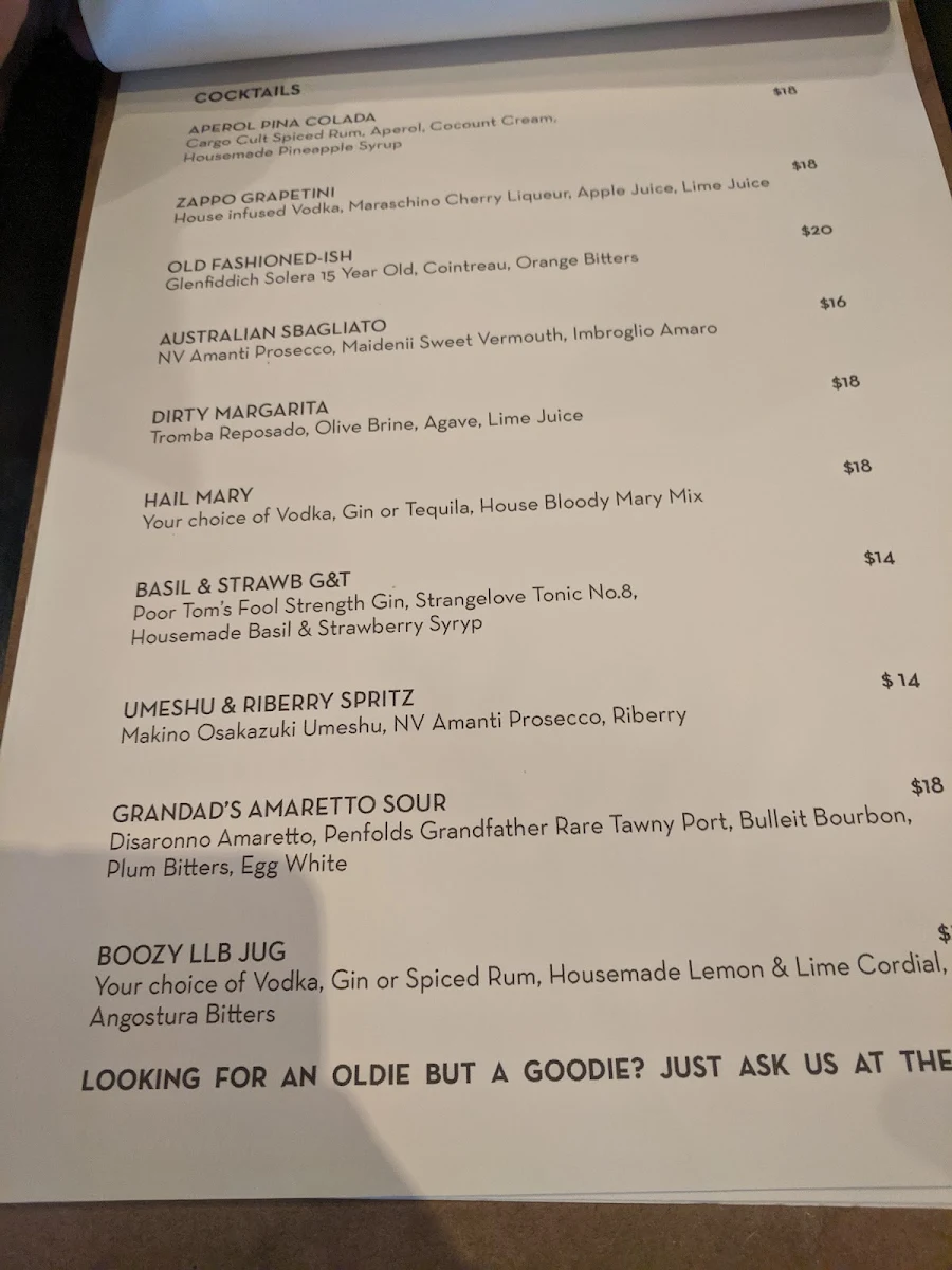 Menu, Green Man's Arms