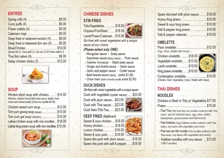 Menu, Thai Viet BBQ Chinese Takeaway