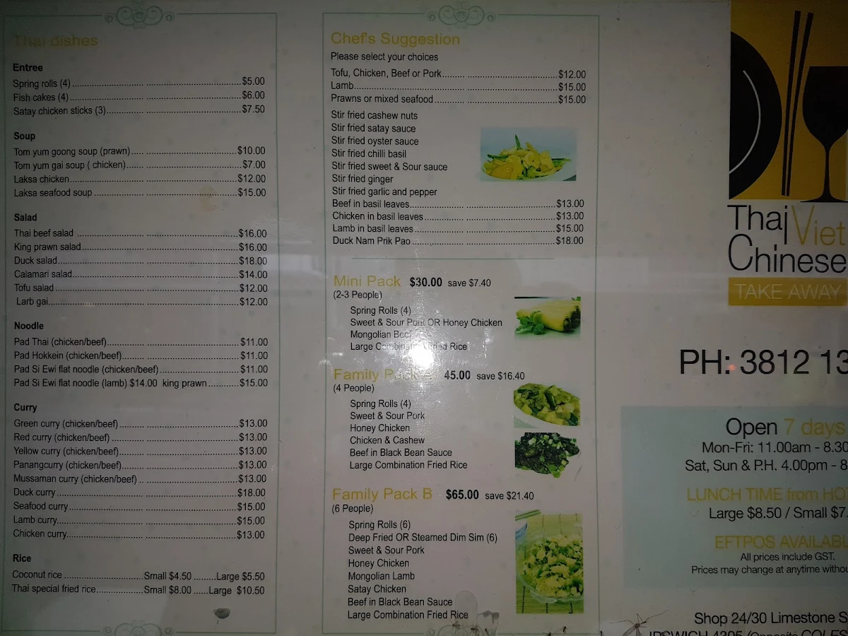 Menu, Thai Viet BBQ Chinese Takeaway