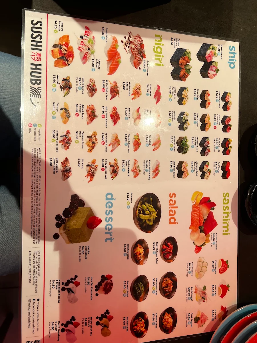 Menu, Sushi Hub Potts Point