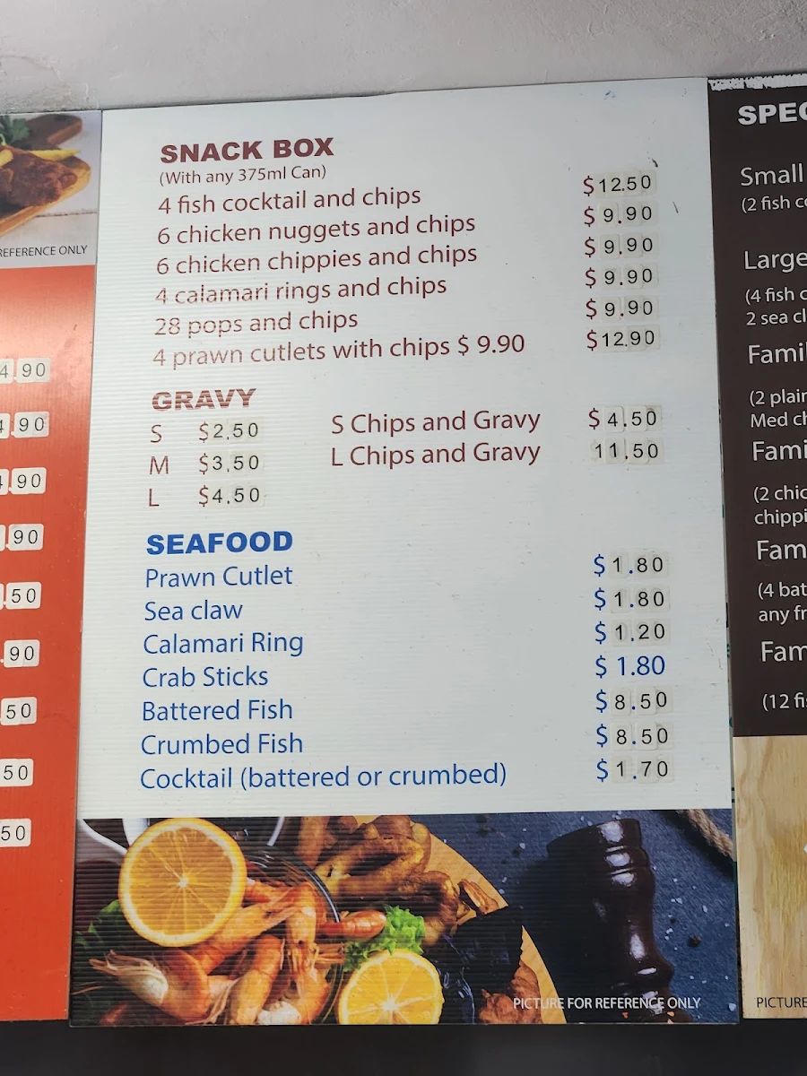 Menu, Georges Take Away Foods