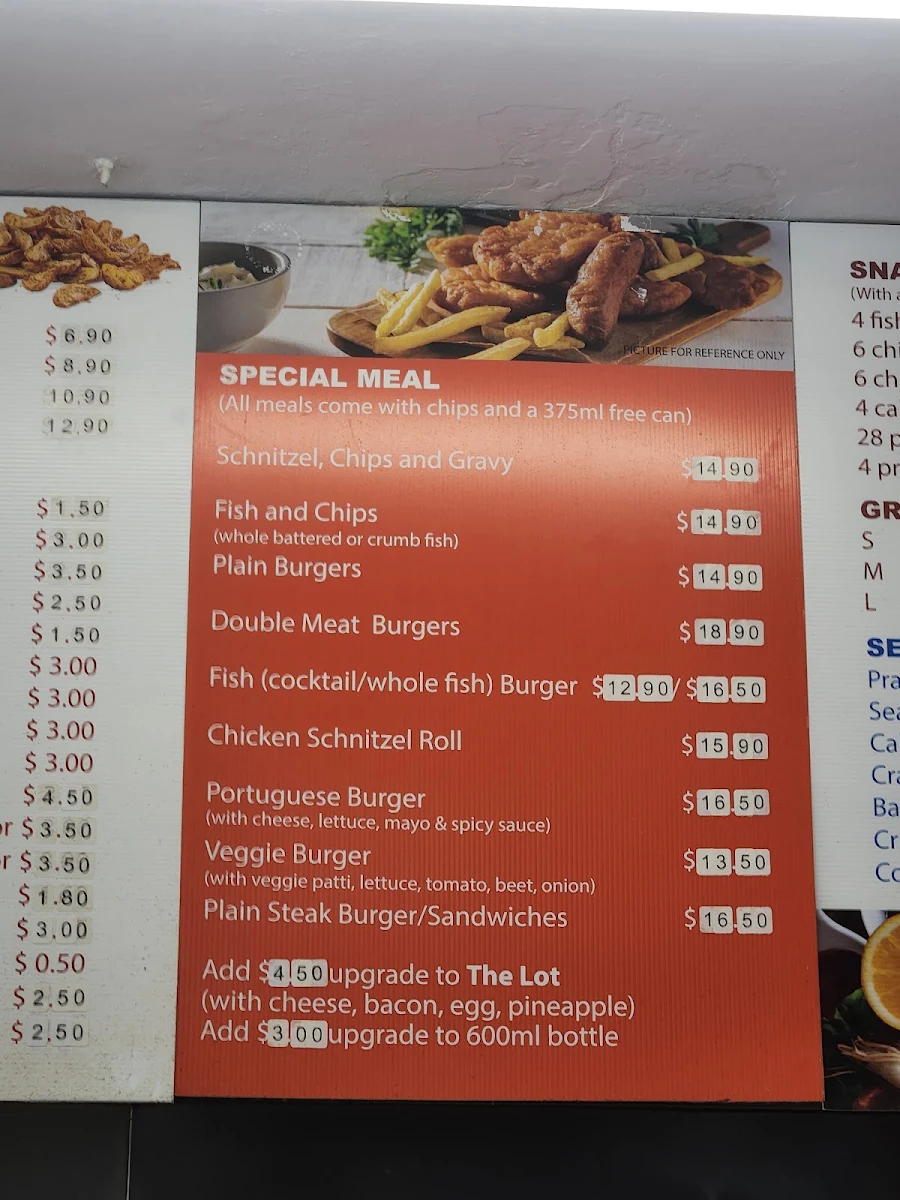 Menu, Georges Take Away Foods