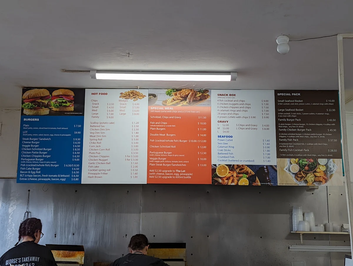 Menu, Georges Take Away Foods