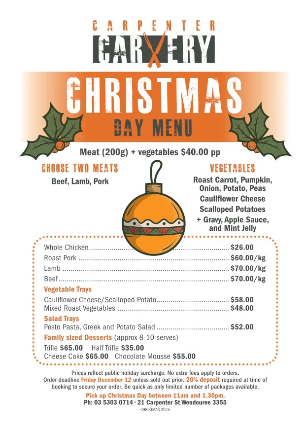 Menu, Carpenter Carvery