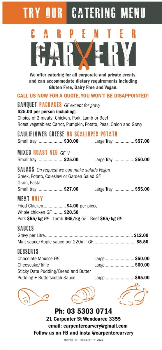 Menu, Carpenter Carvery