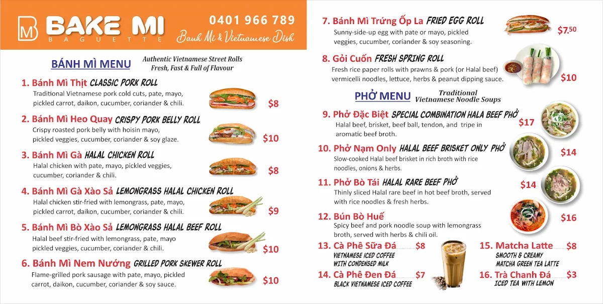 Menu, Bake Mi Baguette
