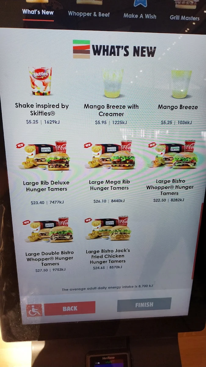 Menu, Hungry Jack's Burgers Pheasants Nest Sth