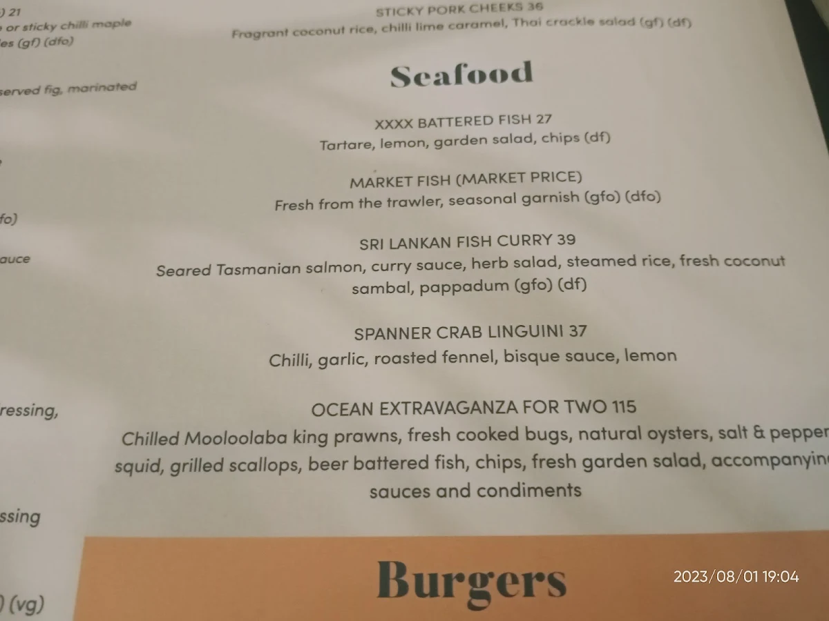 Menu, Kings Beach Tavern