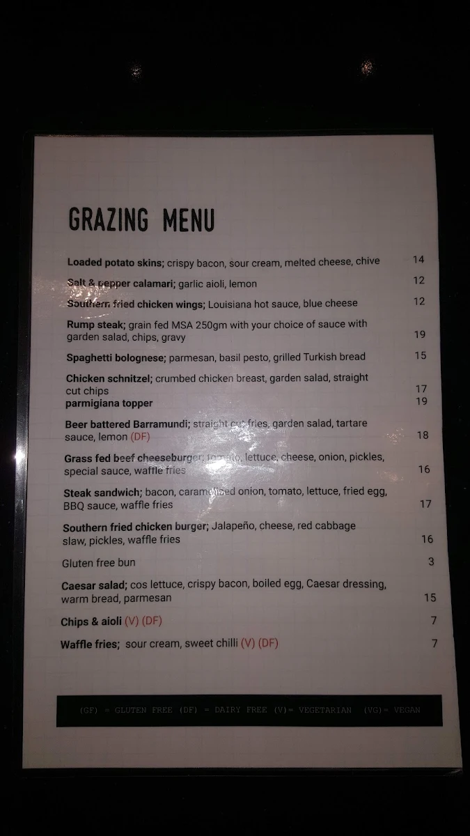 Menu, Kings Beach Tavern
