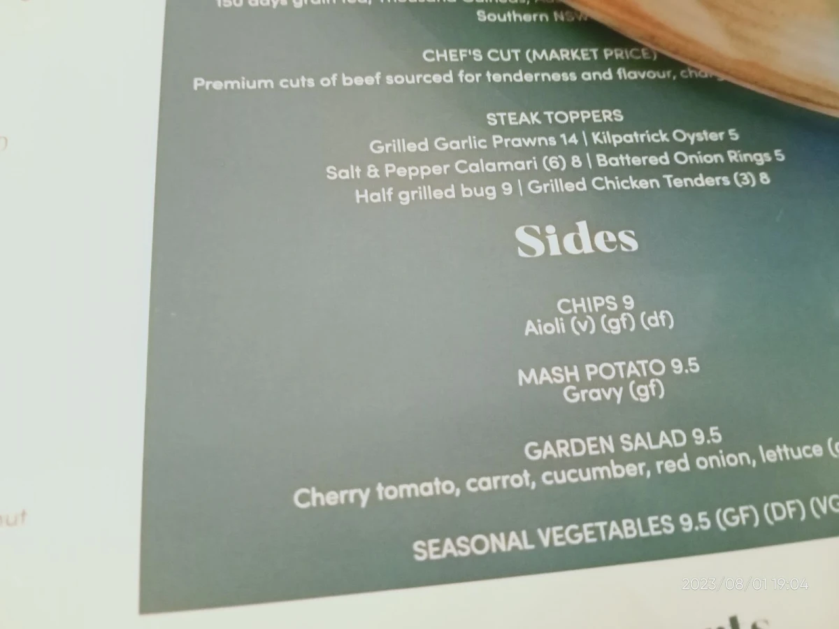 Menu, Kings Beach Tavern