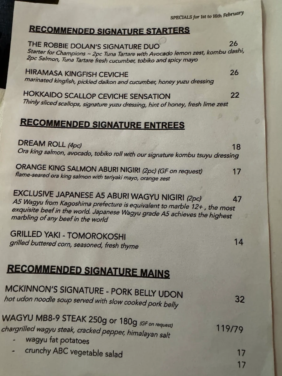 Menu, Hosokawa Japanese Restaurant