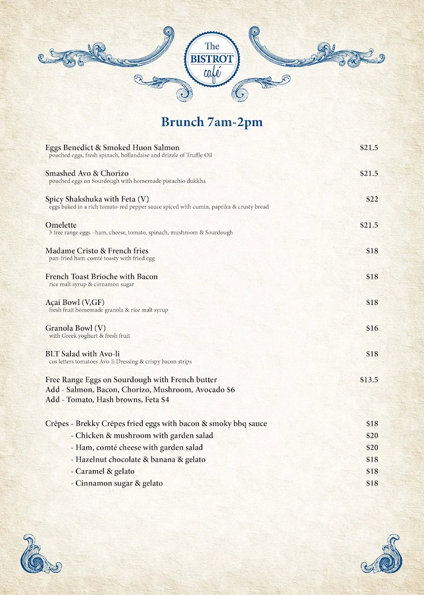 Menu, The Bistrot Cafe Freo