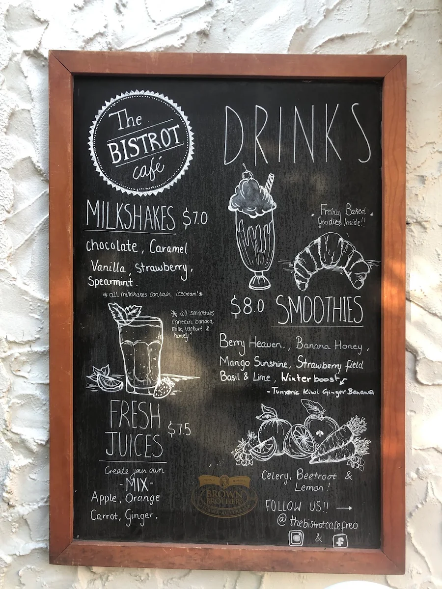 Menu, The Bistrot Cafe Freo