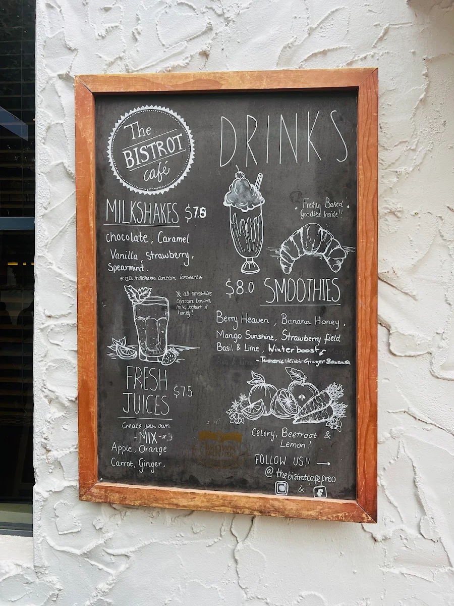 Menu, The Bistrot Cafe Freo