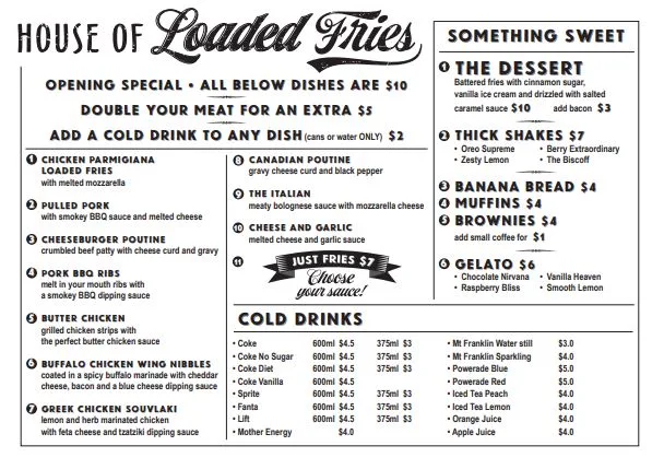 Menu, House Of Loaded Fries