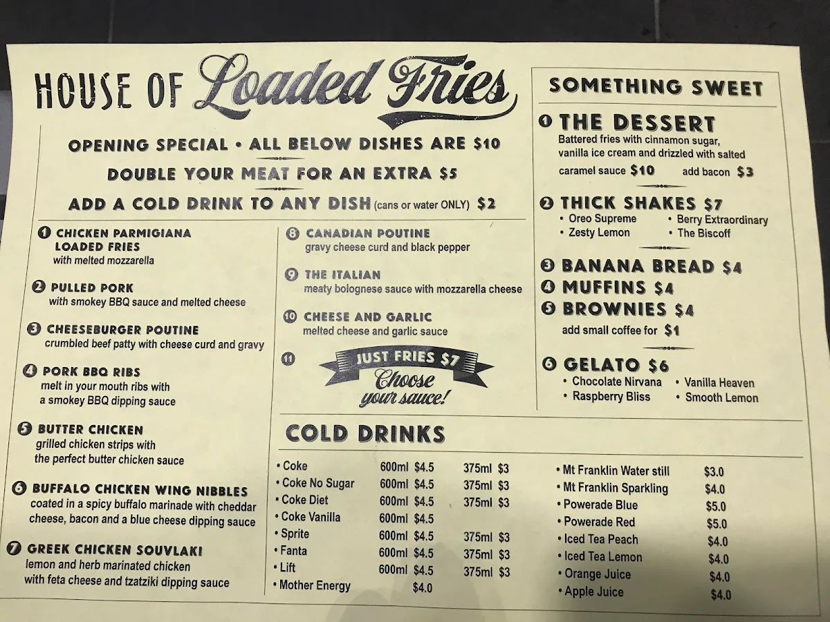 Menu, House Of Loaded Fries
