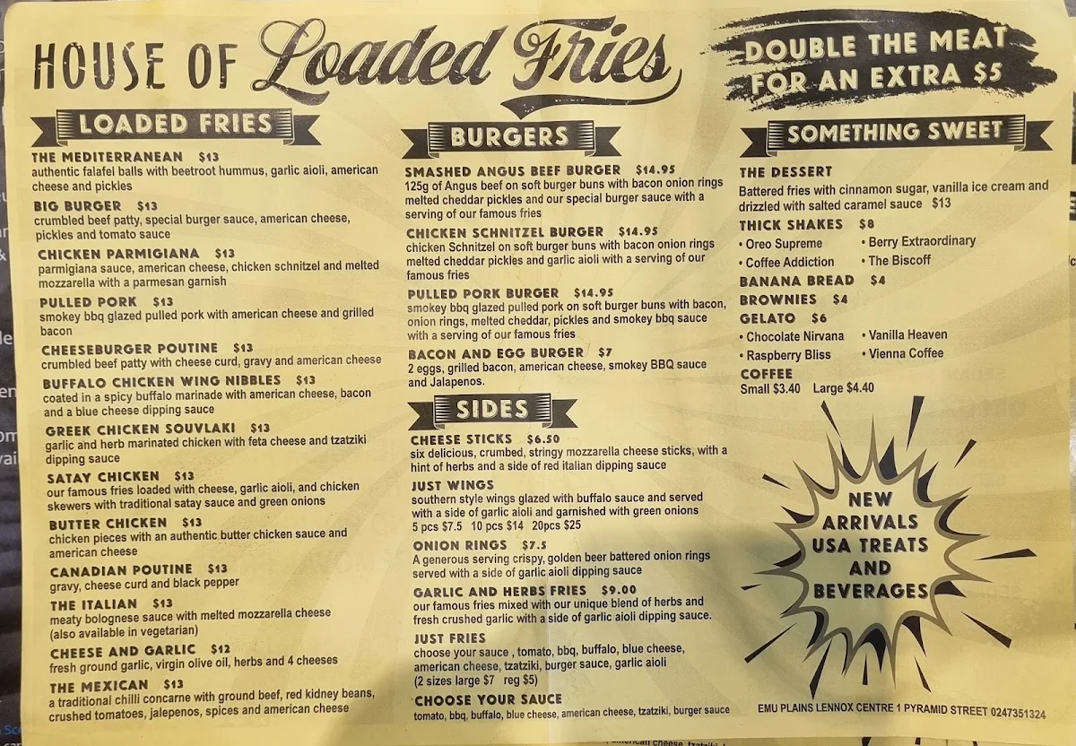Menu, House Of Loaded Fries