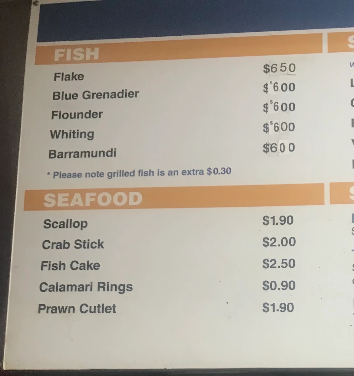 Menu, Lyrebird Fish n Chips and Convenience Store