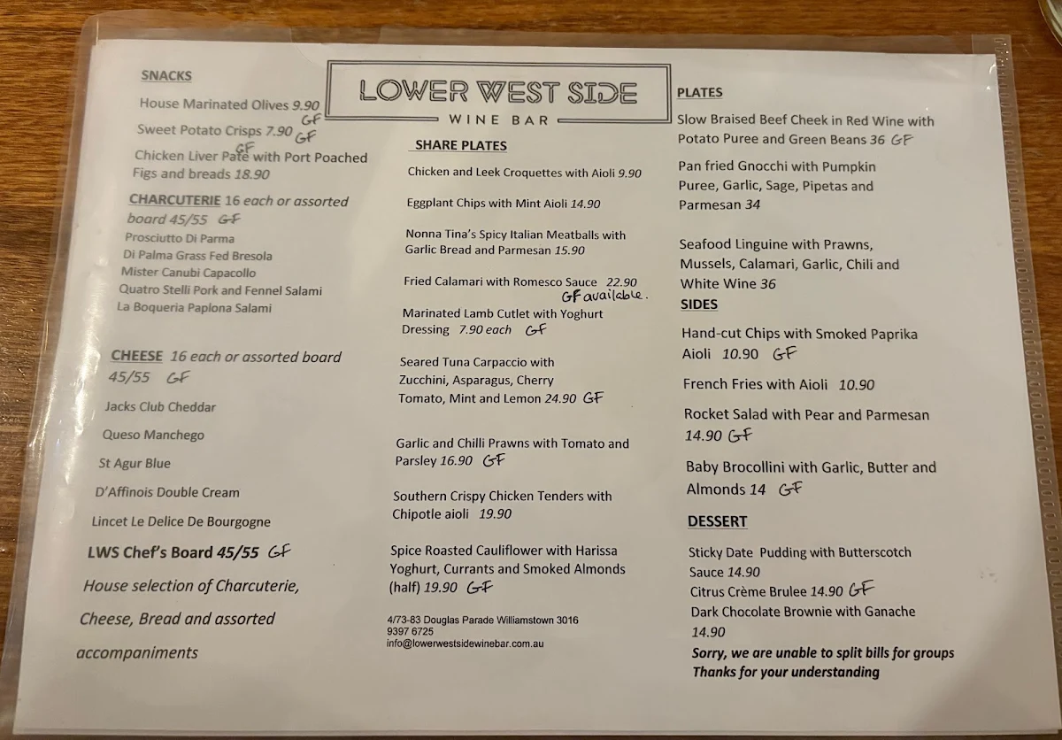 Menu, Lower West Side