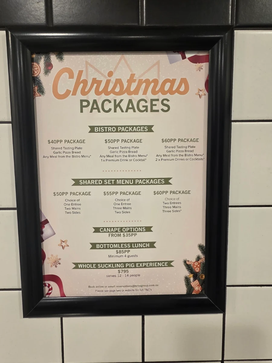 Menu, The Prince Kirrawee