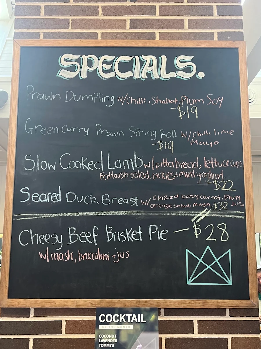Menu, The Prince Kirrawee
