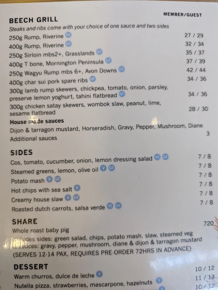 Menu, The Prince Kirrawee